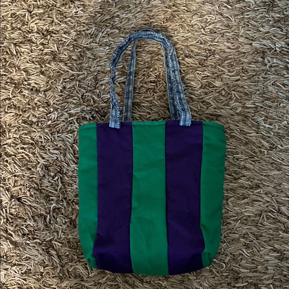 Vibrant Striped Green and Purple Tote